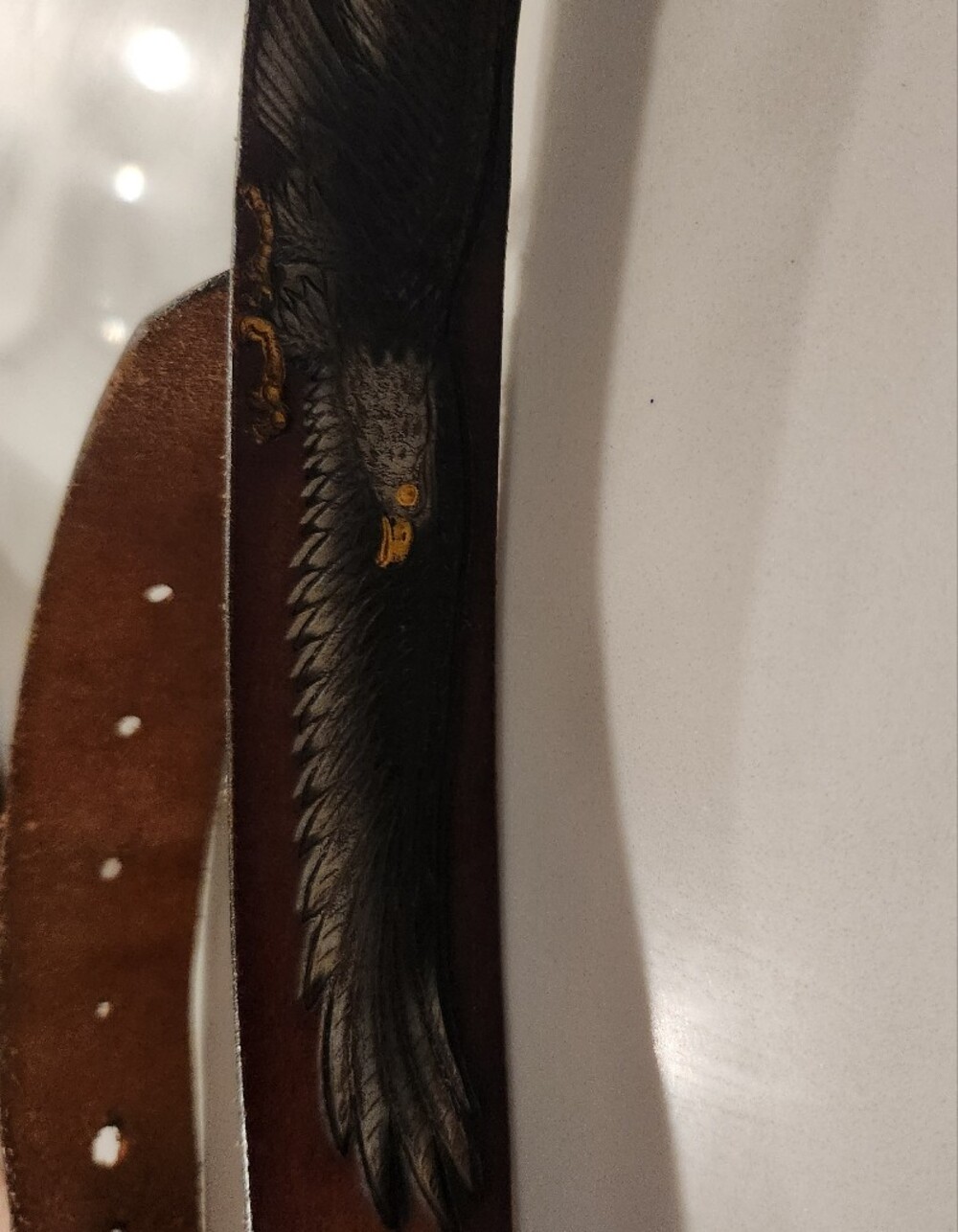 Brown Leather Men's Belt with Black Feather Detail